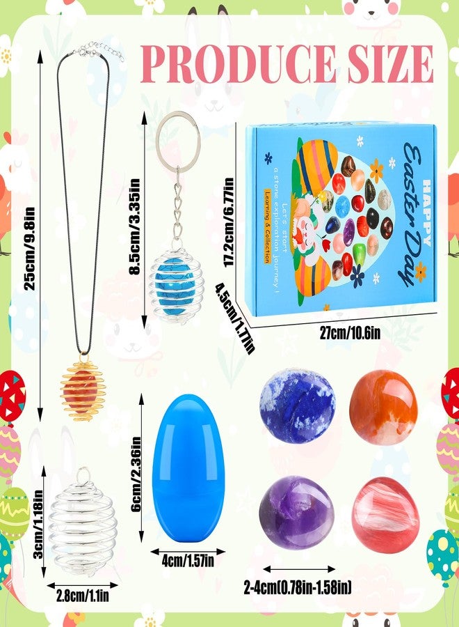 Vellibring Easter Basket Stuffers,18pcs Gemstones Prefilled Easter Eggs Natural Mineral Rocks Crystals with Necklace Rope Keychain Easter Party Favors for Egg Hunt, Educational Present for Boys Girls - Image 3